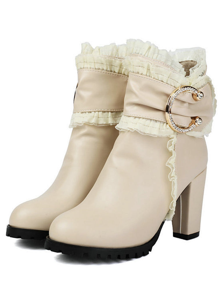 Bottines à talon compensé en cuir PU ornées de lacets