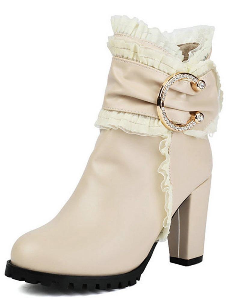 Bottines à talon compensé en cuir PU ornées de lacets