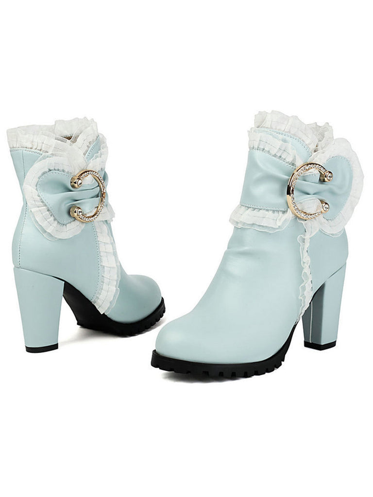 Bottines à talon compensé en cuir PU ornées de lacets
