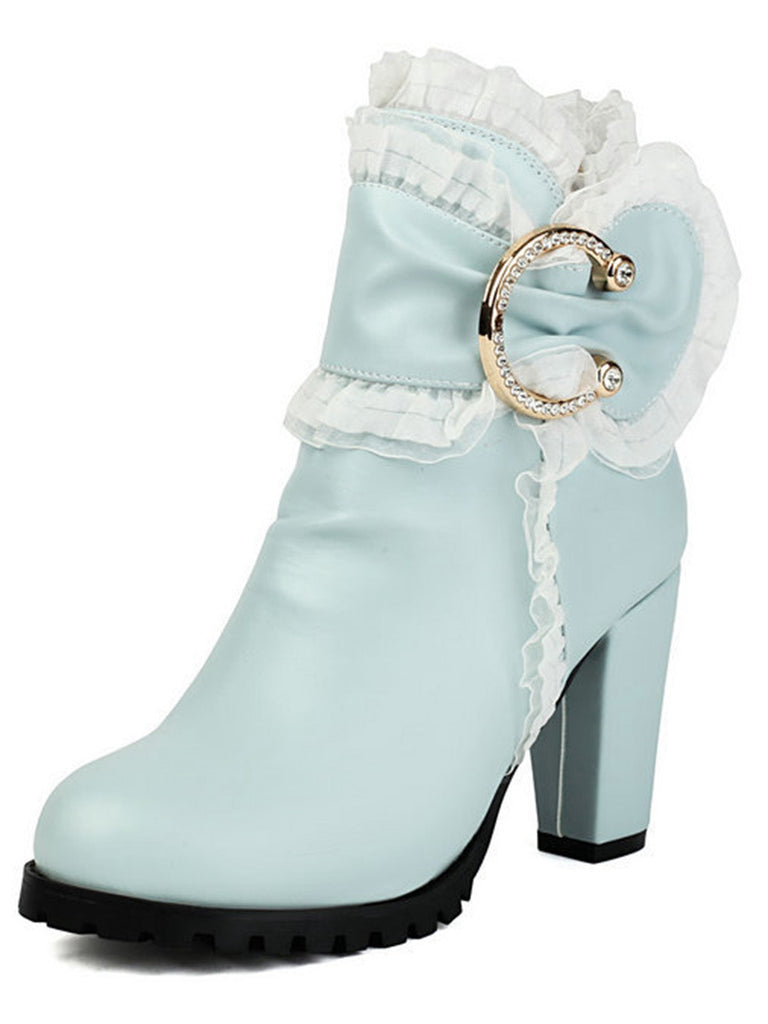 Bottines à talon compensé en cuir PU ornées de lacets