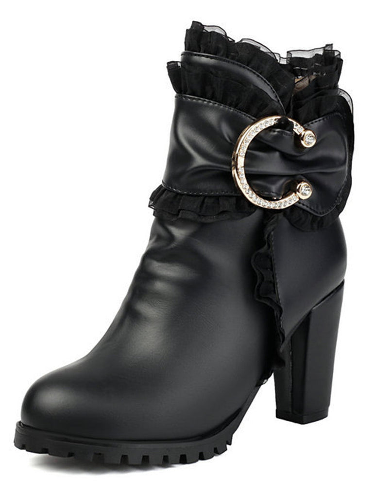 Bottines à talon compensé en cuir PU ornées de lacets