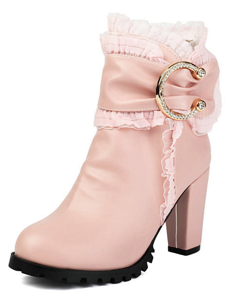 Bottines à talon compensé en cuir PU ornées de lacets