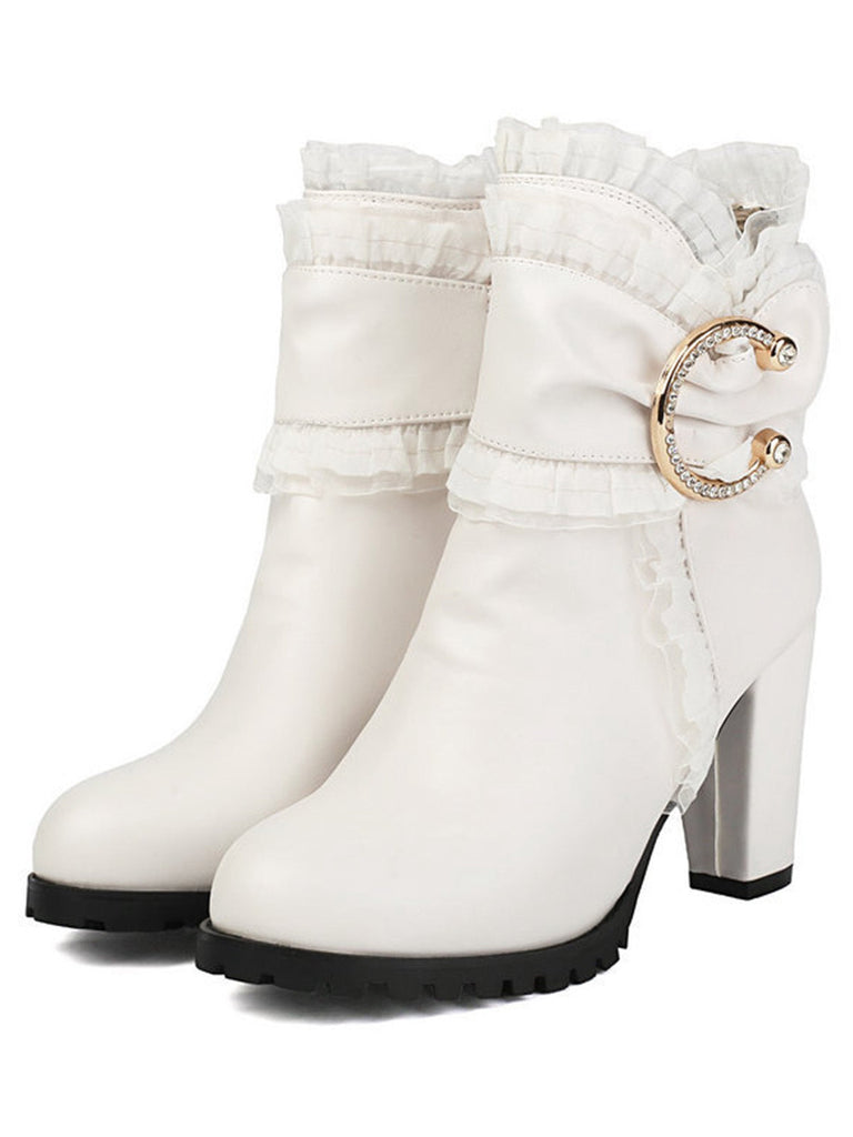 Bottines à talon compensé en cuir PU ornées de lacets