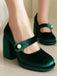 Chaussures Mary Jane en velours à boutons nacrés et talons compensés