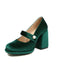 Chaussures Mary Jane en velours à boutons nacrés et talons compensés