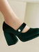 Chaussures Mary Jane en velours à boutons nacrés et talons compensés