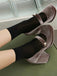 Chaussures Mary Jane en velours à boutons nacrés et talons compensés