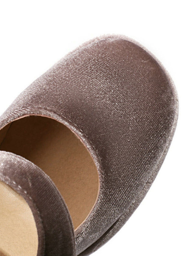 Chaussures Mary Jane en velours à boutons nacrés et talons compensés