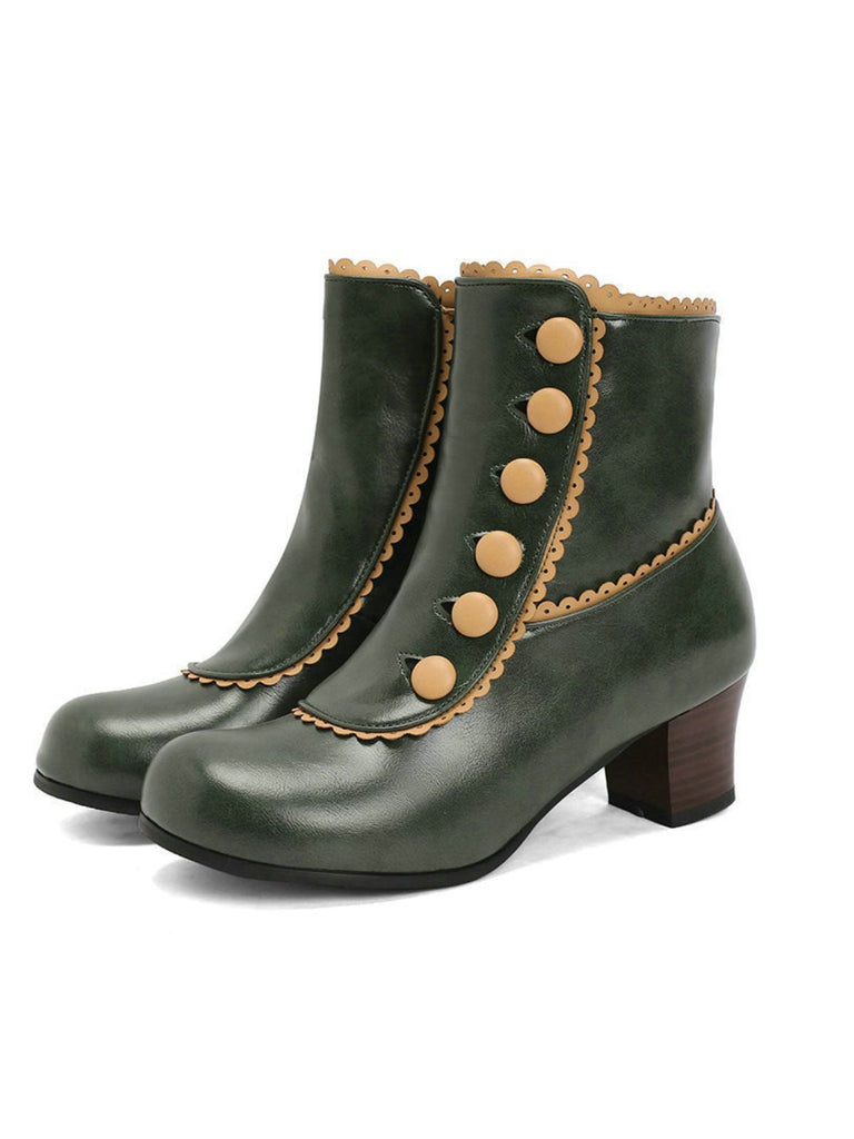 Bottes courtes à talons épais et doublure en fausse fourrure vintage