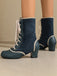 Bottes mi-mollet vintage à lacets en faux daim et cuir