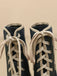Bottes mi-mollet vintage à lacets en faux daim et cuir