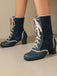 Bottes mi-mollet vintage à lacets en faux daim et cuir