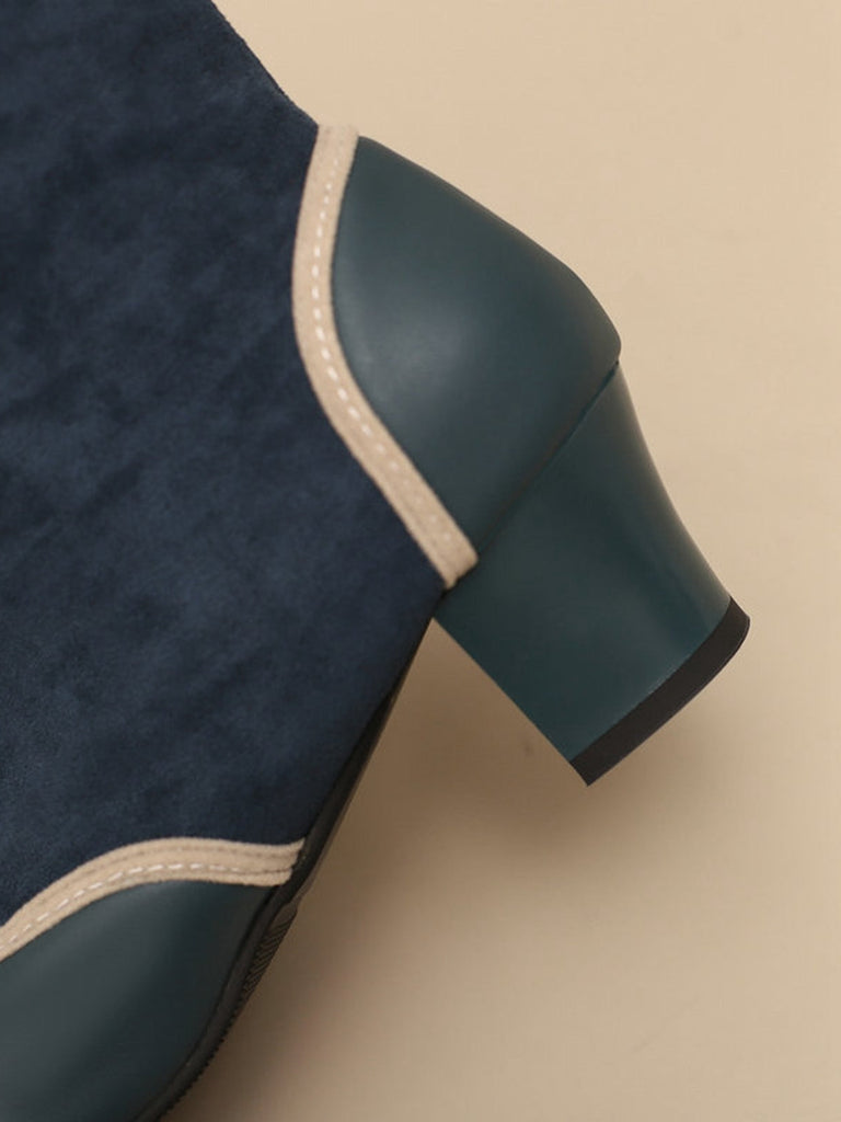 Bottes mi-mollet vintage à lacets en faux daim et cuir