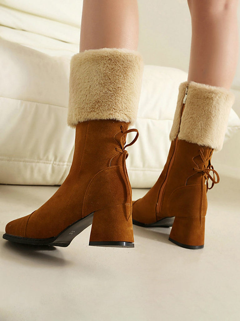 Bottes vintage à semelles épaisses en daim contrasté