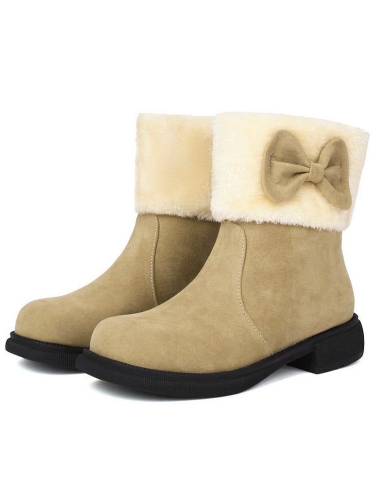 Bottines d'hiver à bout rond et nœud orné de peluche