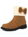 Bottines d'hiver à bout rond et nœud orné de peluche