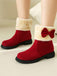 Bottines d'hiver à bout rond et nœud orné de peluche