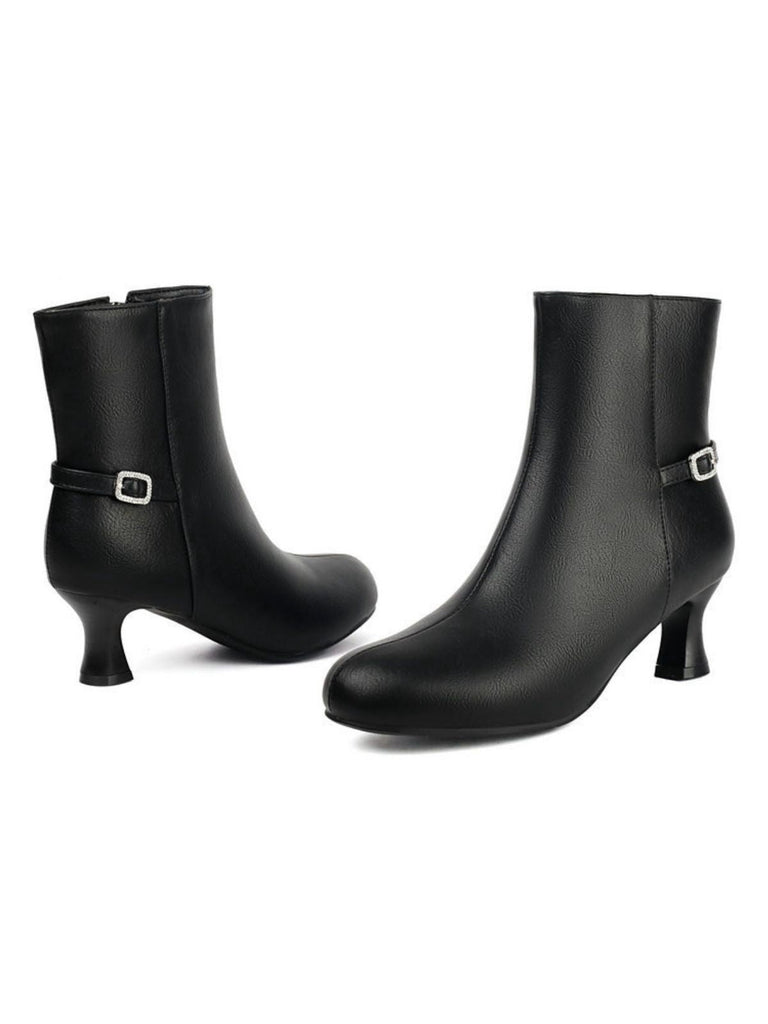 Bottines rétro en similicuir uni avec fermeture éclair latérale