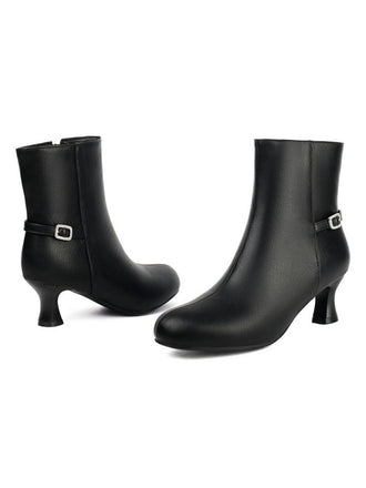 Bottines rétro en similicuir uni avec fermeture éclair latérale