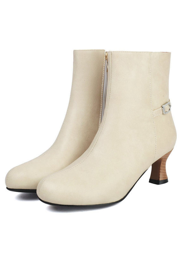 Bottines rétro en similicuir uni avec fermeture éclair latérale
