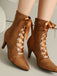 Bottes rétro à bout pointu lacées en faux daim ajouré