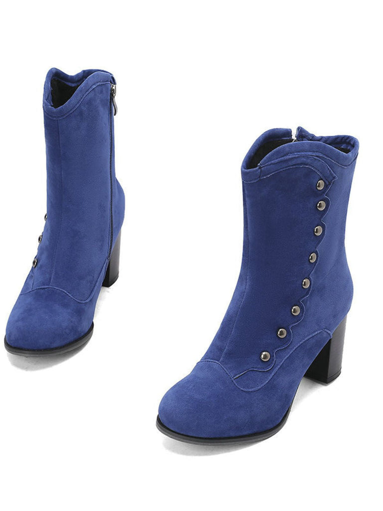 Bottes mi-mollet cloutées en daim doublées de fausse fourrure