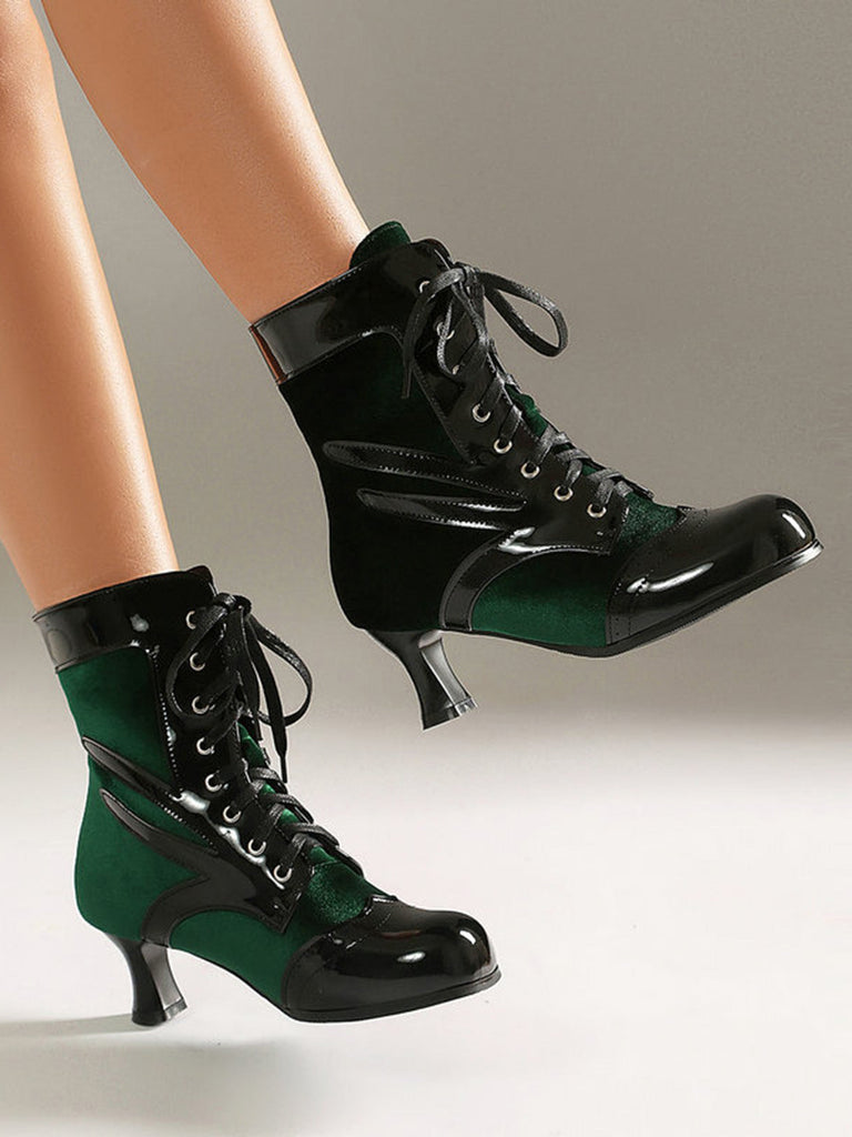 Bottines vintage en velours et cuir verni - 16