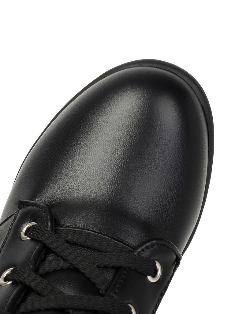 Bottines militaires en similicuir à lacets et talon épais - 5
