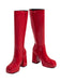 Bottes à talons hauts solides en cuir verni à bout rond