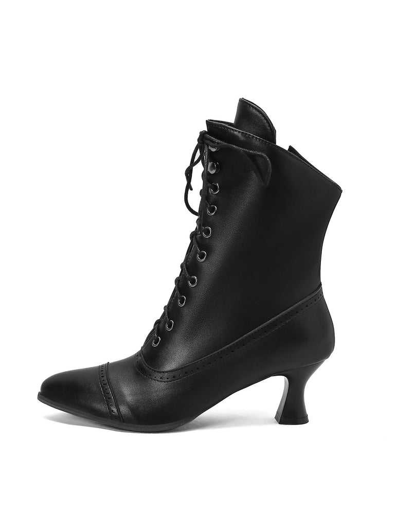 Bottines Victoriennes Rouges à Bout Pointu Lacets et Petit Talon