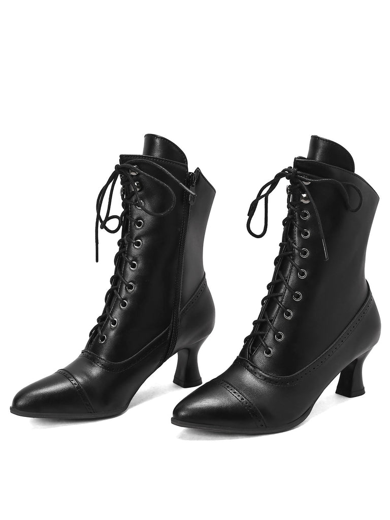 Bottines Victoriennes Rouges à Bout Pointu Lacets et Petit Talon