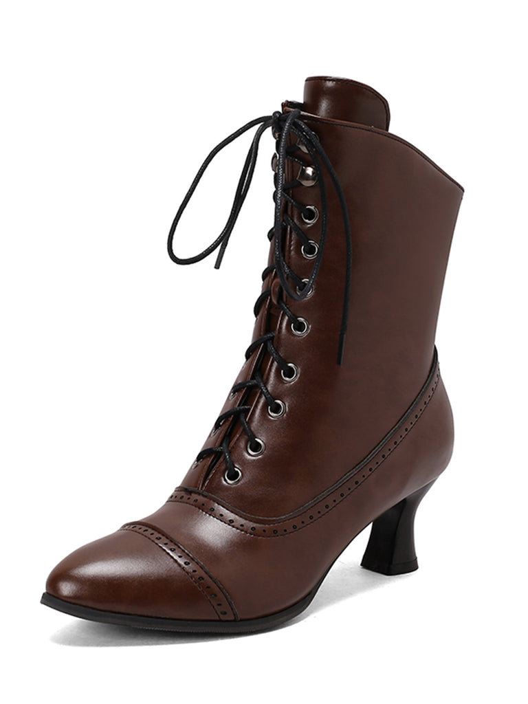 Bottines Victoriennes Rouges à Bout Pointu Lacets et Petit Talon