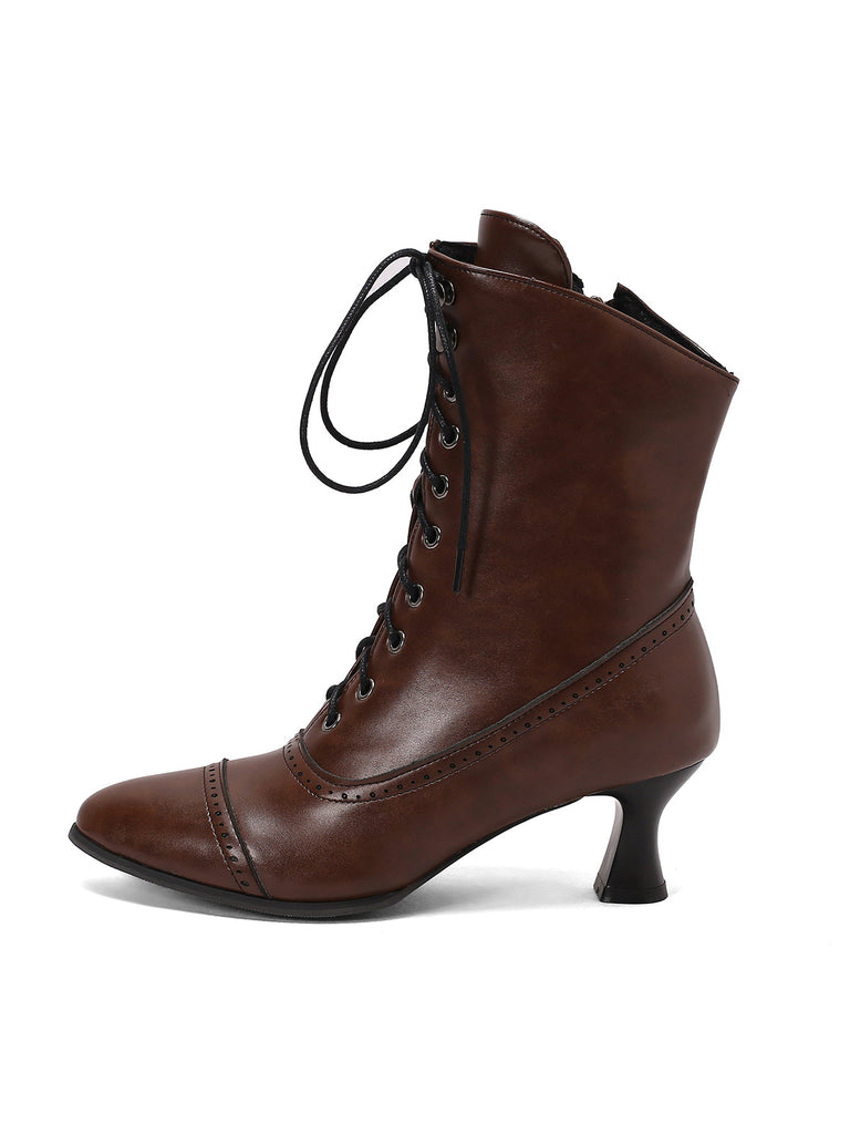 Bottines Victoriennes Rouges à Bout Pointu Lacets et Petit Talon