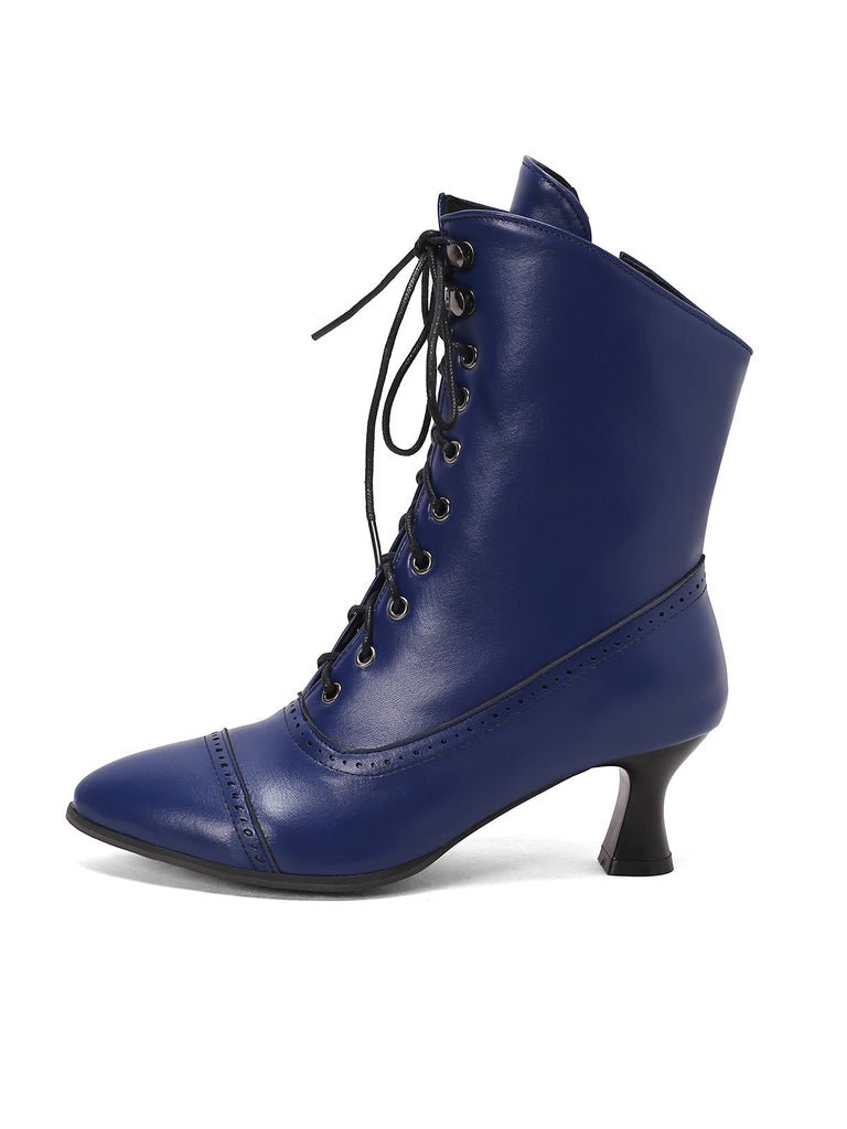 Bottines Victoriennes Rouges à Bout Pointu Lacets et Petit Talon