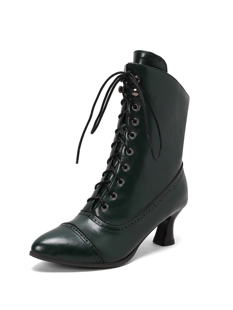 Bottines Victoriennes Rouges à Bout Pointu Lacets et Petit Talon