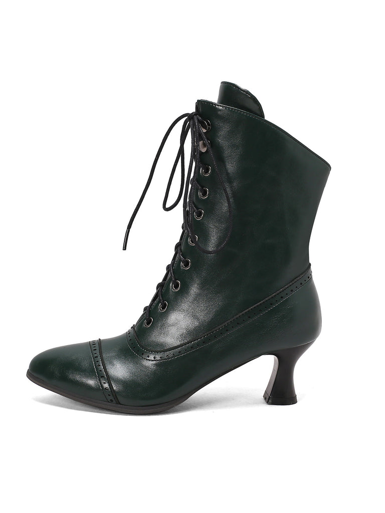 Bottines Victoriennes Rouges à Bout Pointu Lacets et Petit Talon