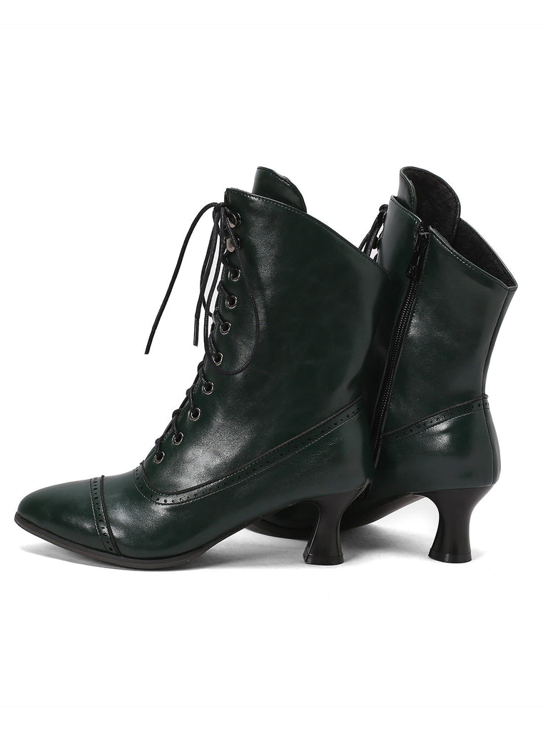 Bottines Victoriennes Rouges à Bout Pointu Lacets et Petit Talon