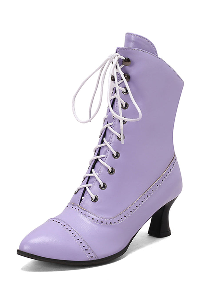 Bottines Victoriennes Rouges à Bout Pointu Lacets et Petit Talon