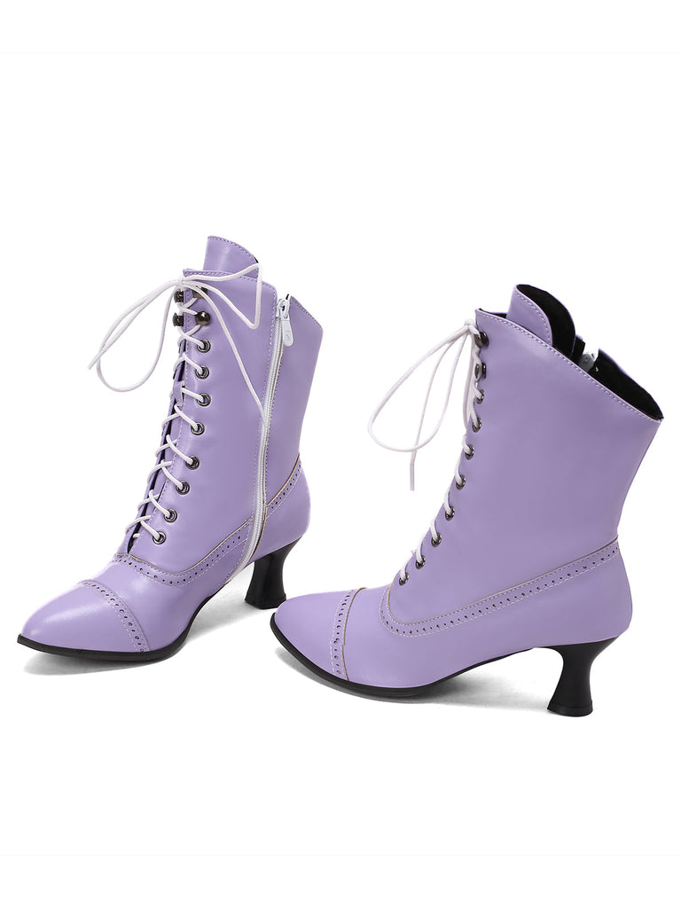 Bottines Victoriennes Rouges à Bout Pointu Lacets et Petit Talon