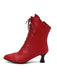 Bottines Victoriennes Rouges à Bout Pointu Lacets et Petit Talon