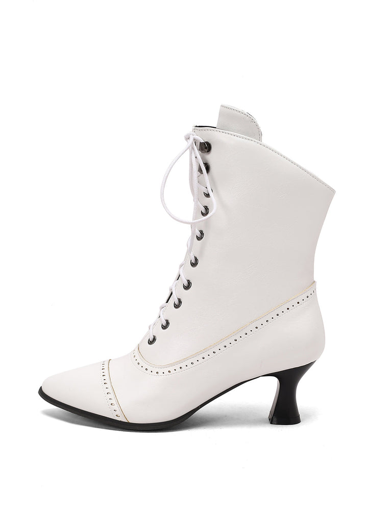 Bottines Victoriennes Rouges à Bout Pointu Lacets et Petit Talon