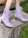 Bottes à talon chaton à lacets en cuir vintage