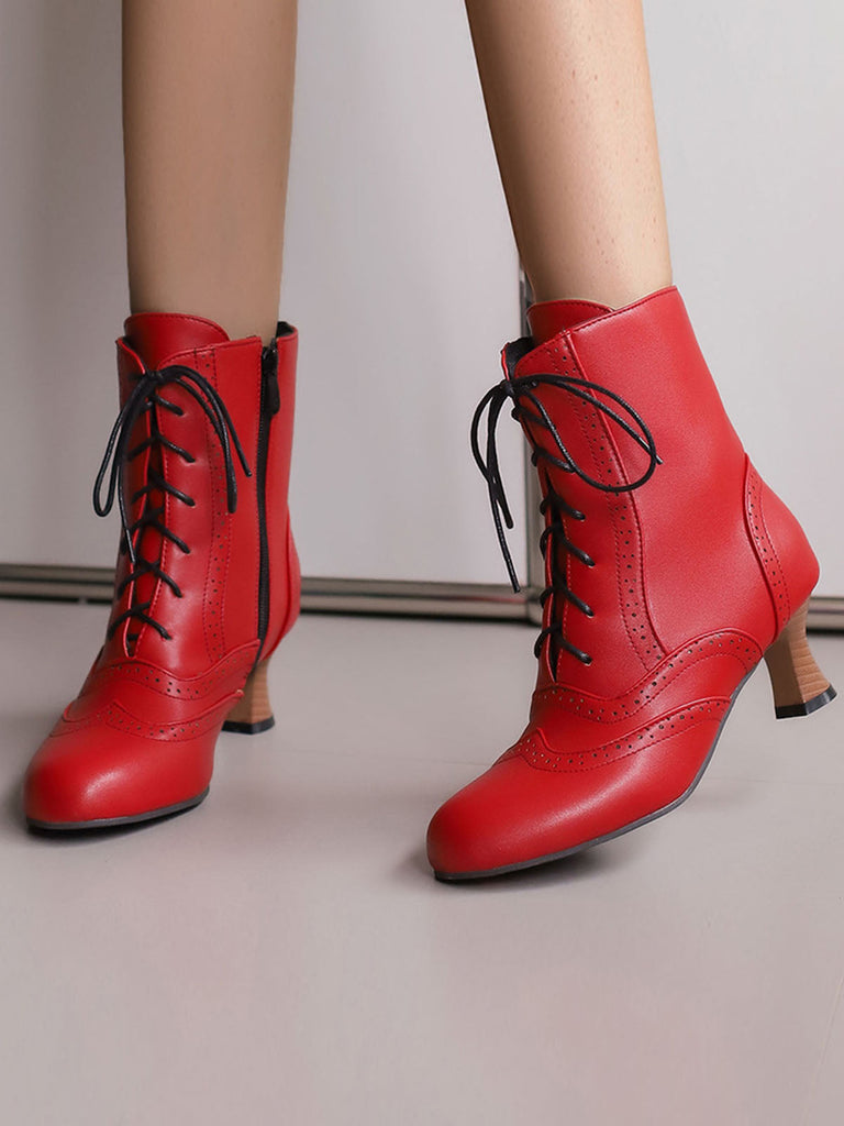 Bottes à talon chaton en cuir massif vintage
