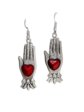 Boucles d'oreilles vintage gothiques en forme de cœur rouge et argenté