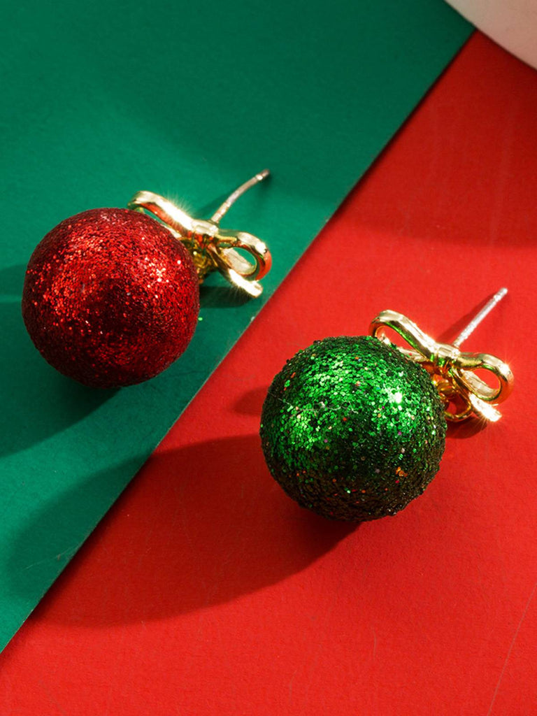 Boucles d'oreilles à tige en paillettes avec nœud en forme de boule de Noël