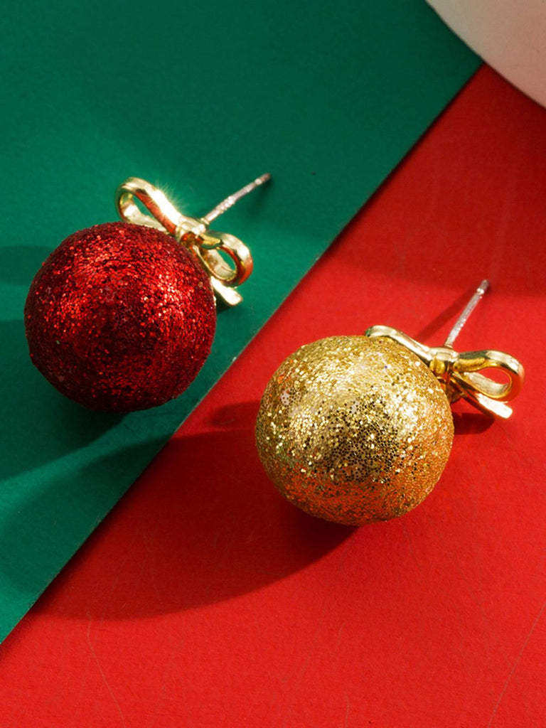 Boucles d'oreilles à tige en paillettes avec nœud en forme de boule de Noël