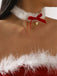 Collier ras-du-cou en peluche avec nœud papillon et clochette de Noël