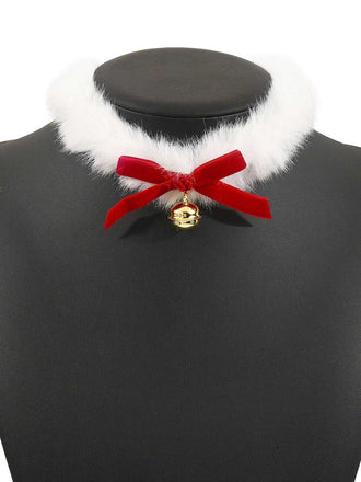 Collier ras-du-cou en peluche avec nœud papillon et clochette de Noël
