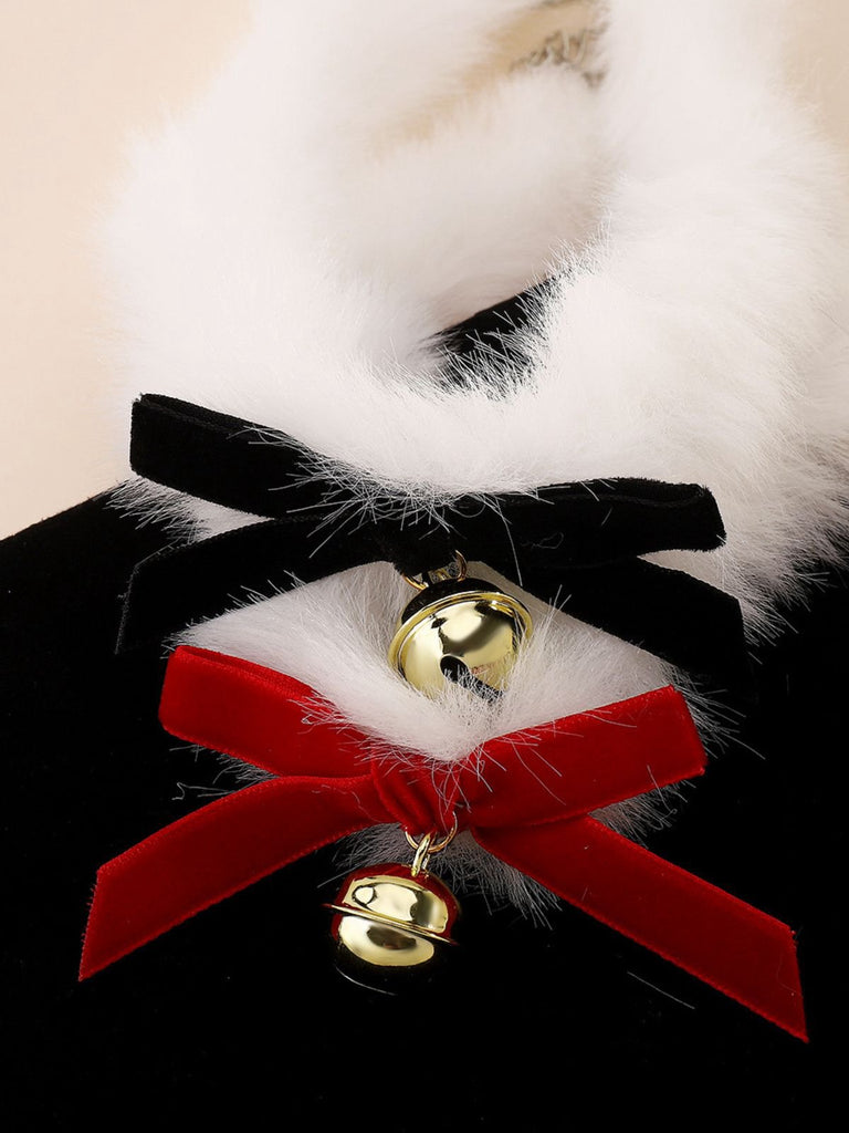 Collier ras-du-cou en peluche avec nœud papillon et clochette de Noël