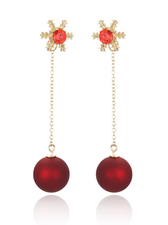 Boucles d'oreilles flocons de neige et boules de Noël rouges